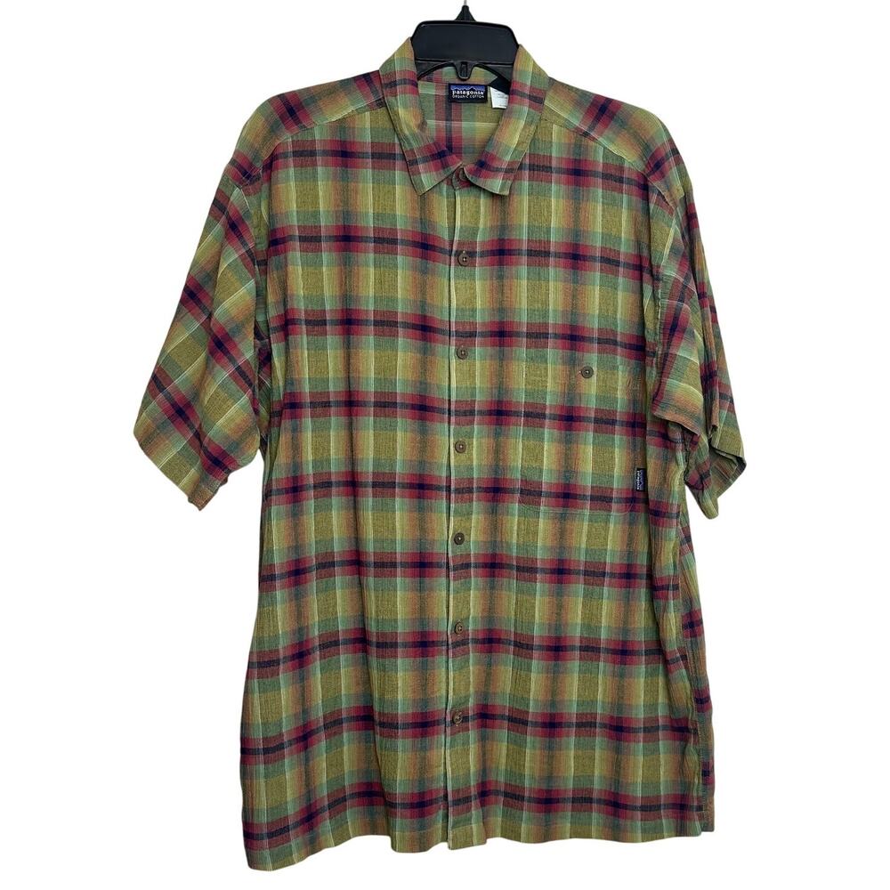 Patagonia Organic Cotton Button Down Plaid Short Sleeve Shirt sz L EUC